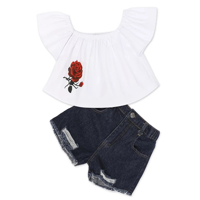 Kids Elastic Trousers off Shoulder 2pc Set - Kybo's Baby Clothing