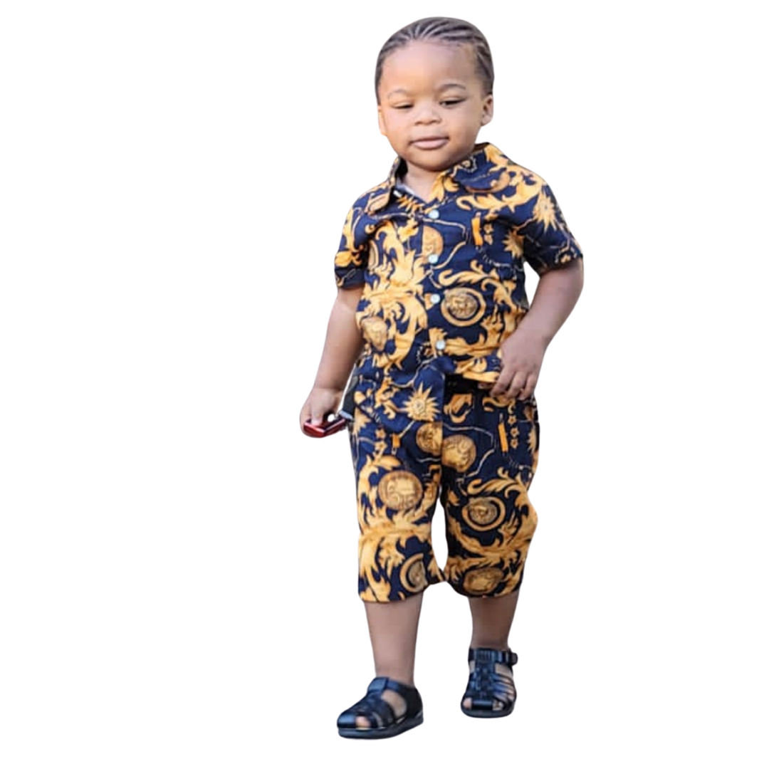 Toddler Boys Baroque And Chain Print Button Front Shirt With Shorts - Kybo's Baby Clothing