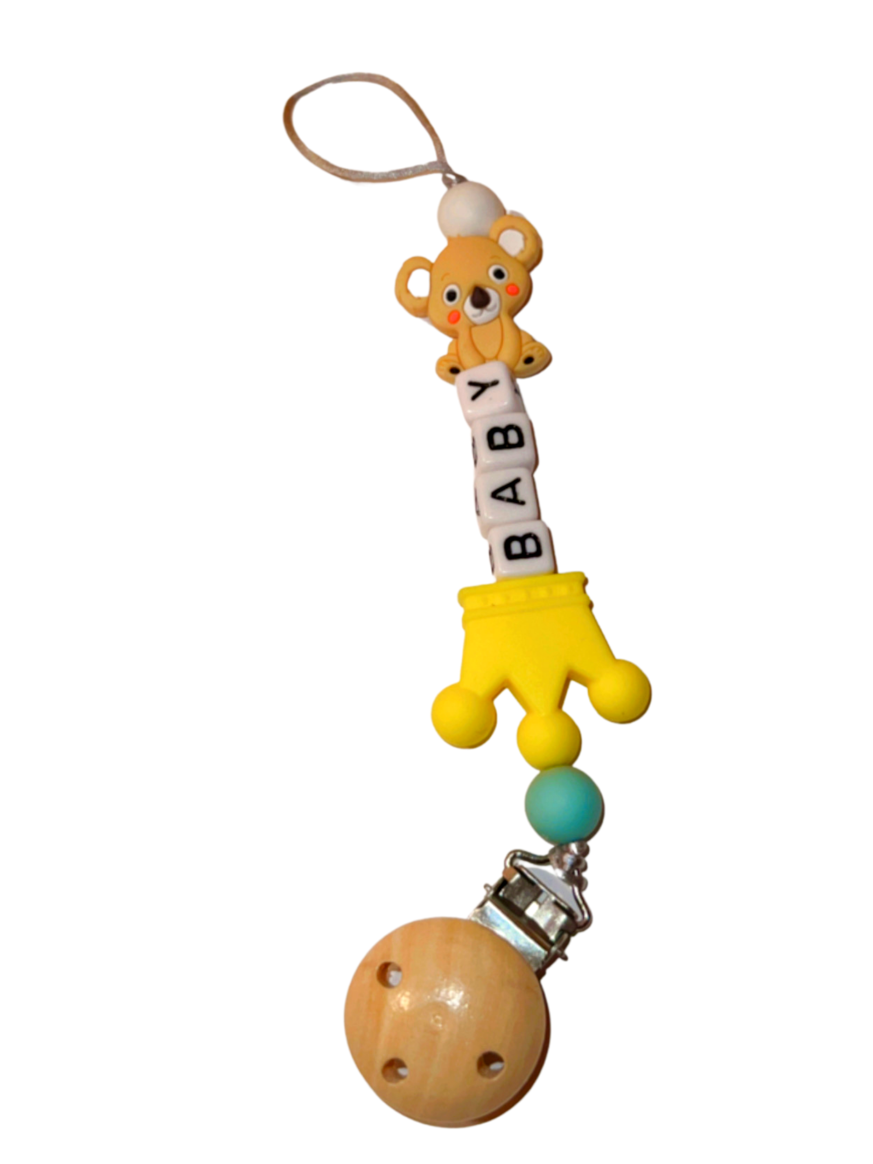 Baby Silicone Teether Wood Beads Set BPA Free DIY Baby Teething Necklace Toy Cartoon Koala Raccoon Pacifier Chain Clip - Kybo's Baby Clothing