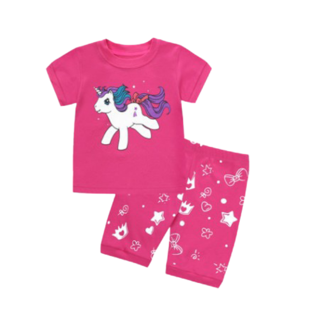 2Pcs Kids Short Sleeve Pajama Matching Sets Girls Cotton Sleepwear - Kybo's Baby Clothing