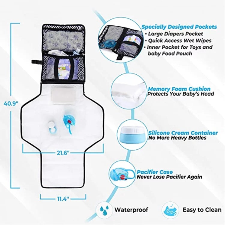 Portable Diaper Changing Pad, Portable Changing pad for Newborn boy & Girl- Baby Changing Pad with Smart Wipes Pocket – Waterproof Travel Changing Station kit - Kybo's Baby Clothing