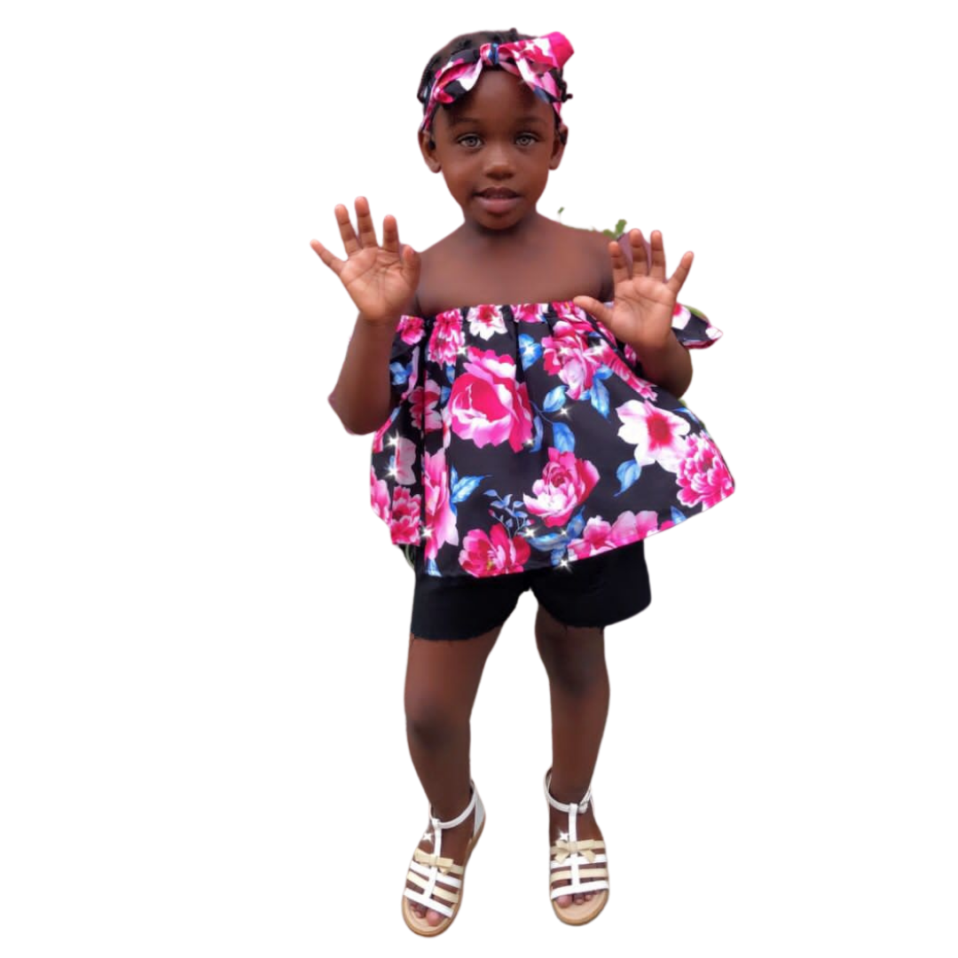 Kids Elastic Trousers off Shoulder 2pc Set - Kybo's Baby Clothing
