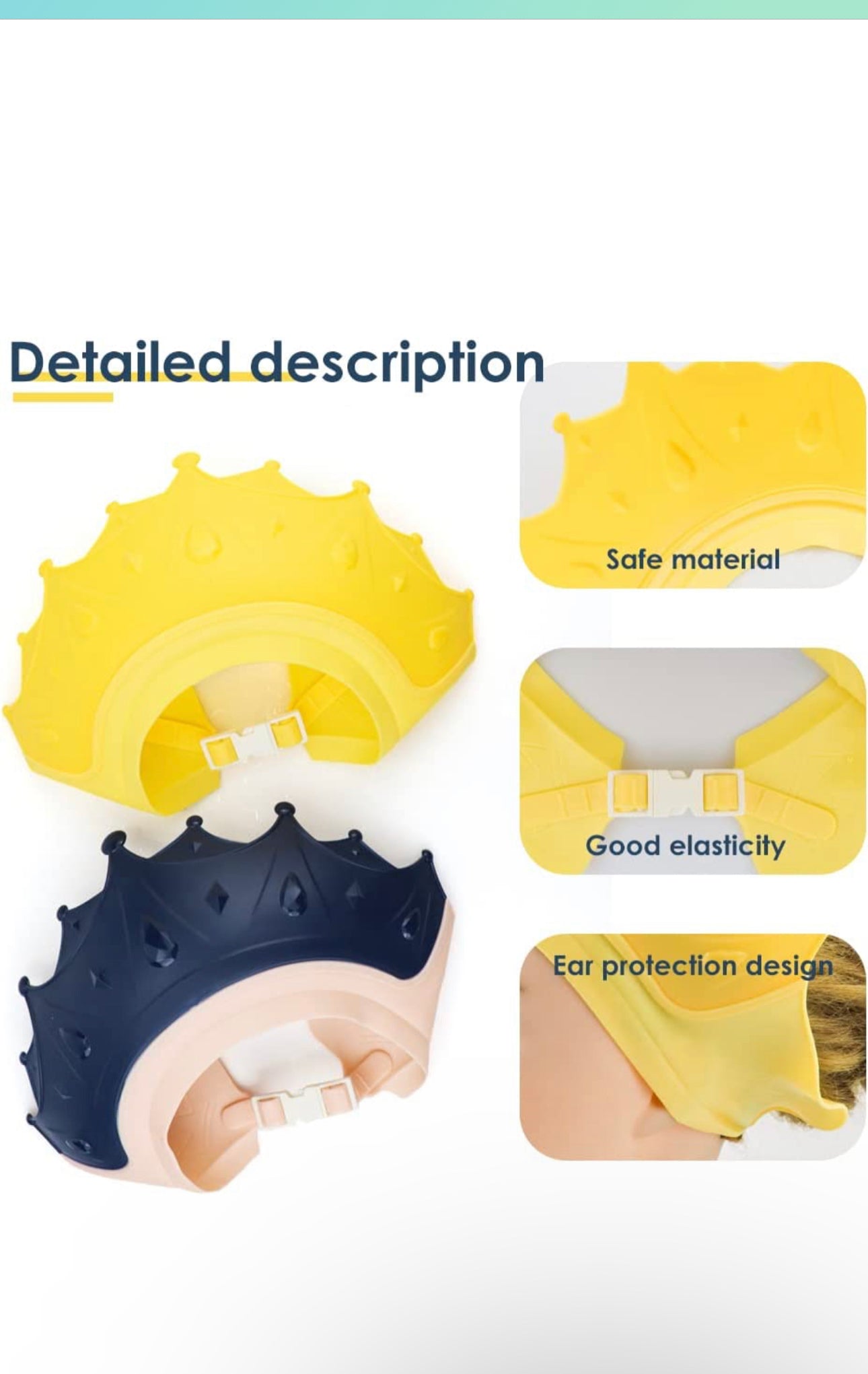 Crown Baby Shower Cap, Adjustable Baby Hair Washing Guard Bath Shield Visor Hat Eyes and Ears Head Protection Bath Shampoo Hat Waterproof Soft Silicone Shower Cap for Kids Toddler