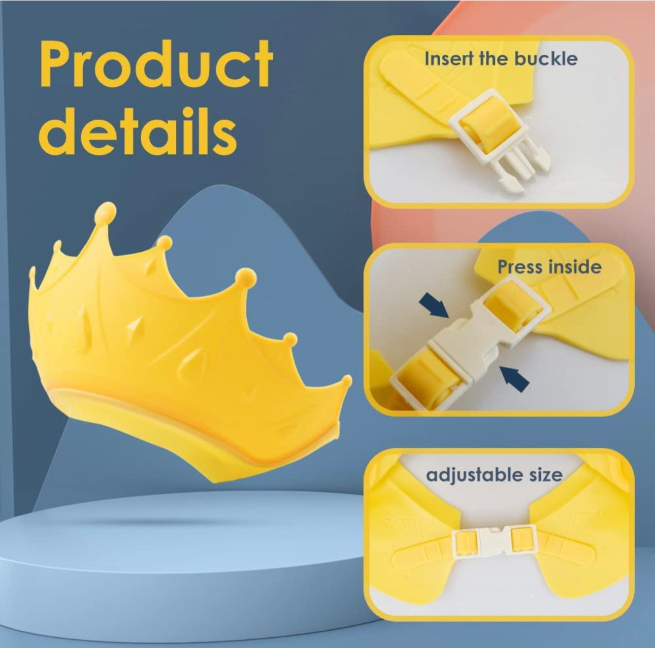 Crown Baby Shower Cap, Adjustable Baby Hair Washing Guard Bath Shield Visor Hat Eyes and Ears Head Protection Bath Shampoo Hat Waterproof Soft Silicone Shower Cap for Kids Toddler