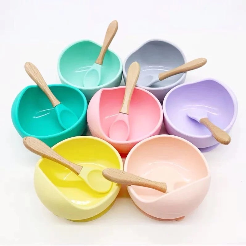 Baby Feeding Set Plate Spoon Non-Slip Feedings Silicone Bowl - Kybo's Baby Clothing