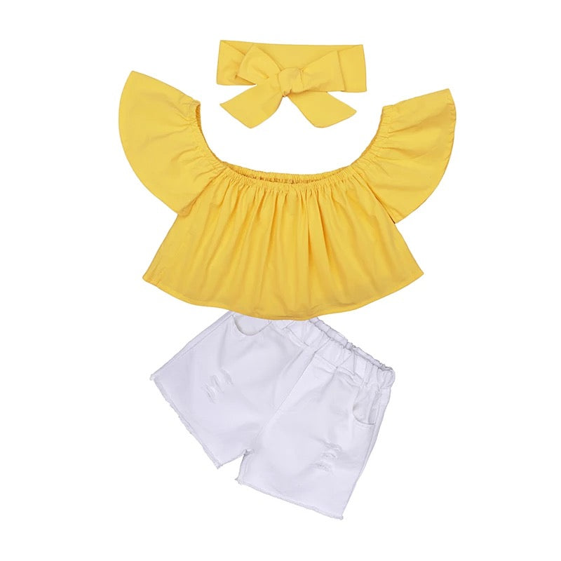 Kids Elastic Trousers off Shoulder 2pc Set - Kybo's Baby Clothing
