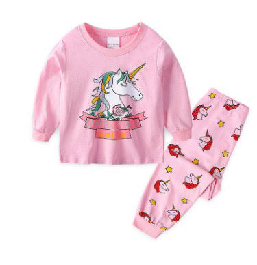 2Pcs Kids Long Sleeve Pajama Matching Sets Girls Cotton Sleepwear - Kybo's Baby Clothing