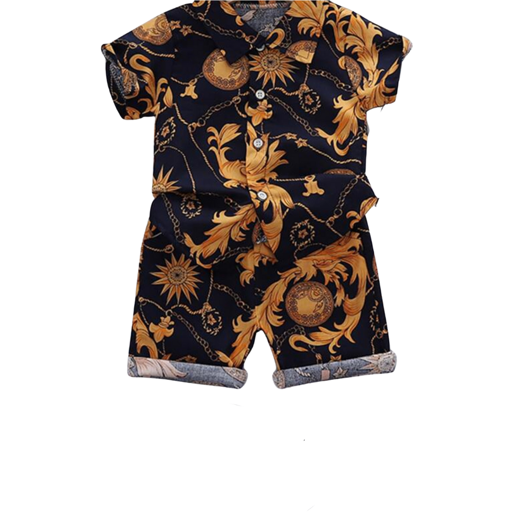 Toddler Boys Baroque And Chain Print Button Front Shirt With Shorts - Kybo's Baby Clothing