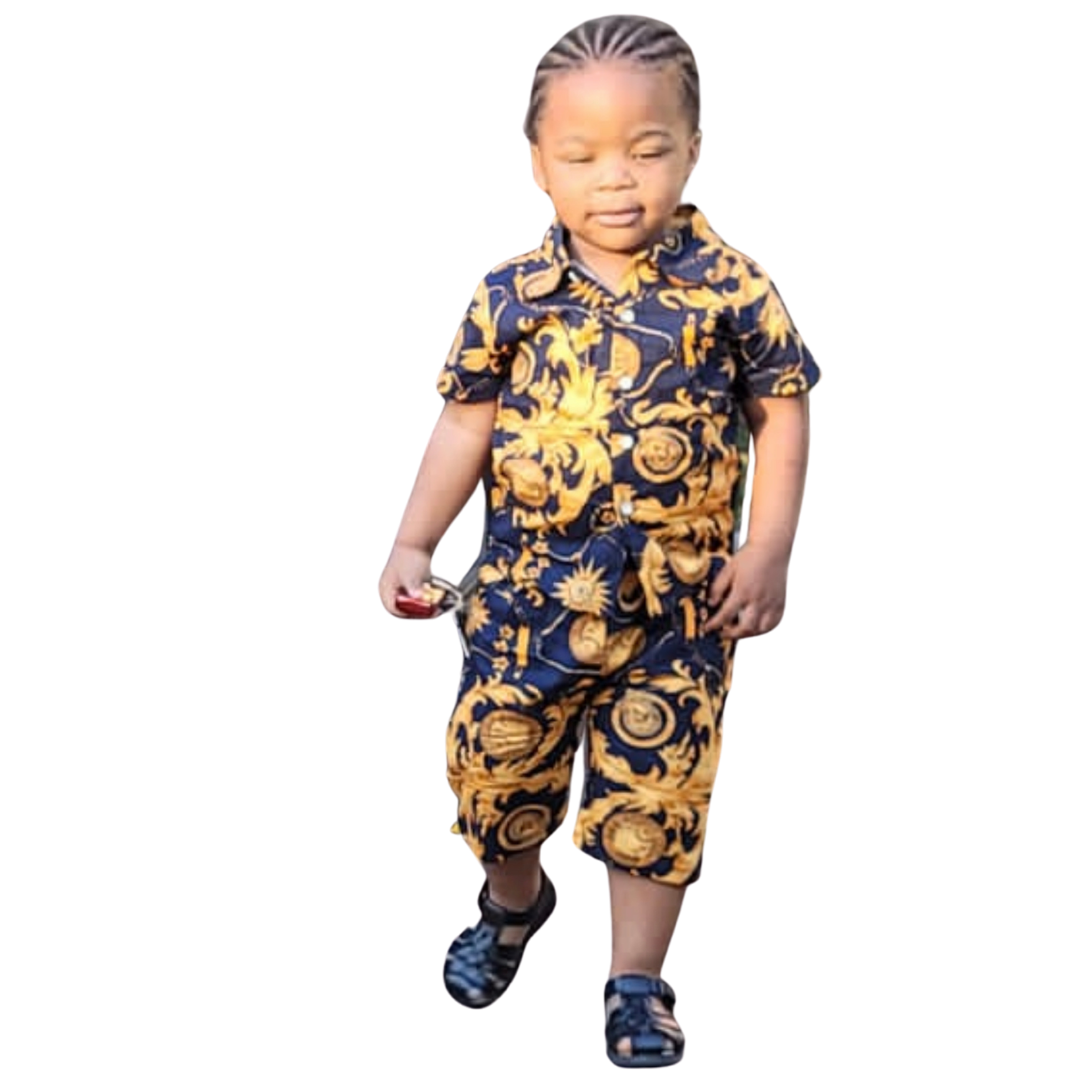 Toddler Boys Baroque And Chain Print Button Front Shirt With Shorts - Kybo's Baby Clothing