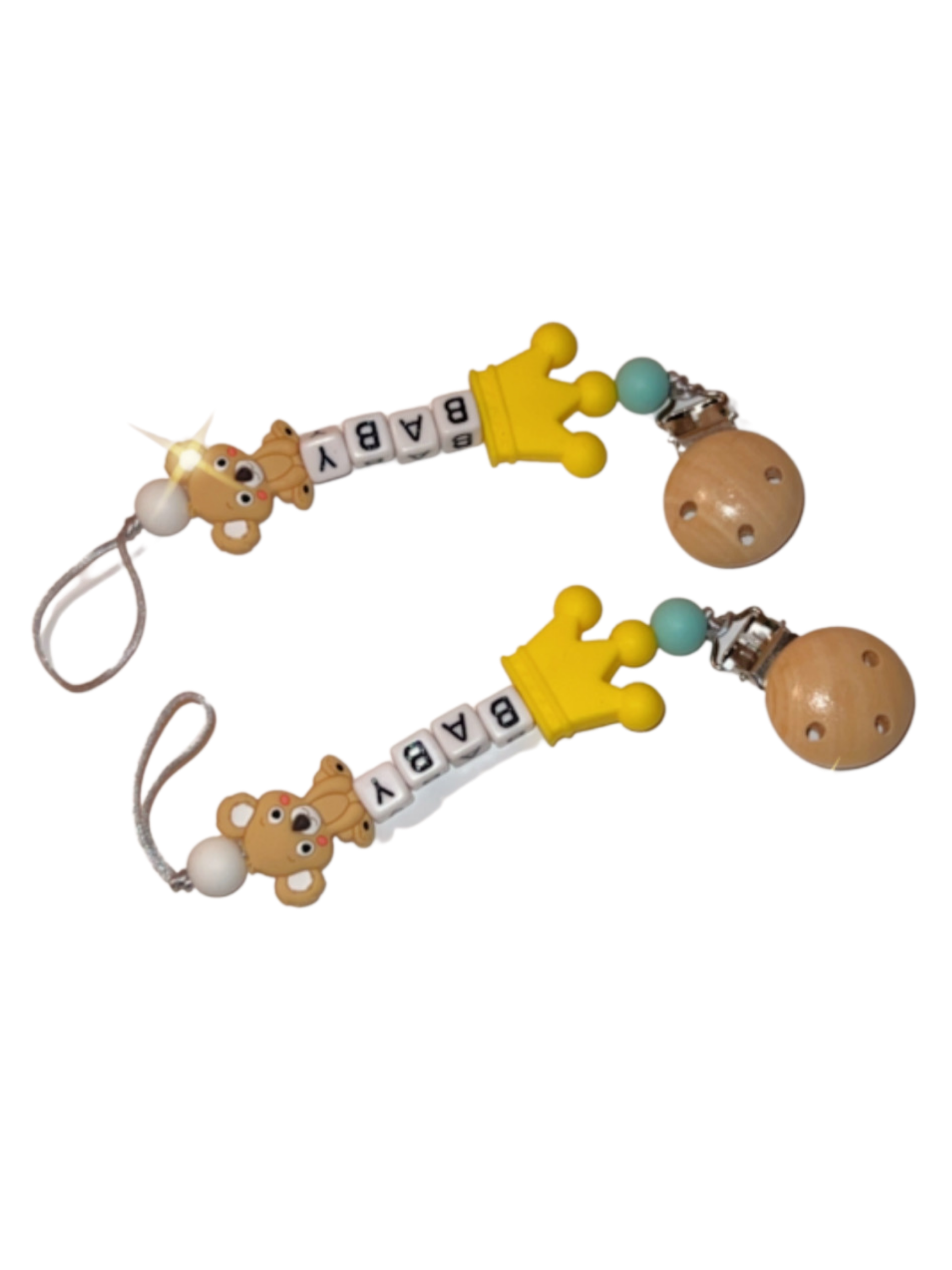 Baby Silicone Teether Wood Beads Set BPA Free DIY Baby Teething Necklace Toy Cartoon Koala Raccoon Pacifier Chain Clip - Kybo's Baby Clothing