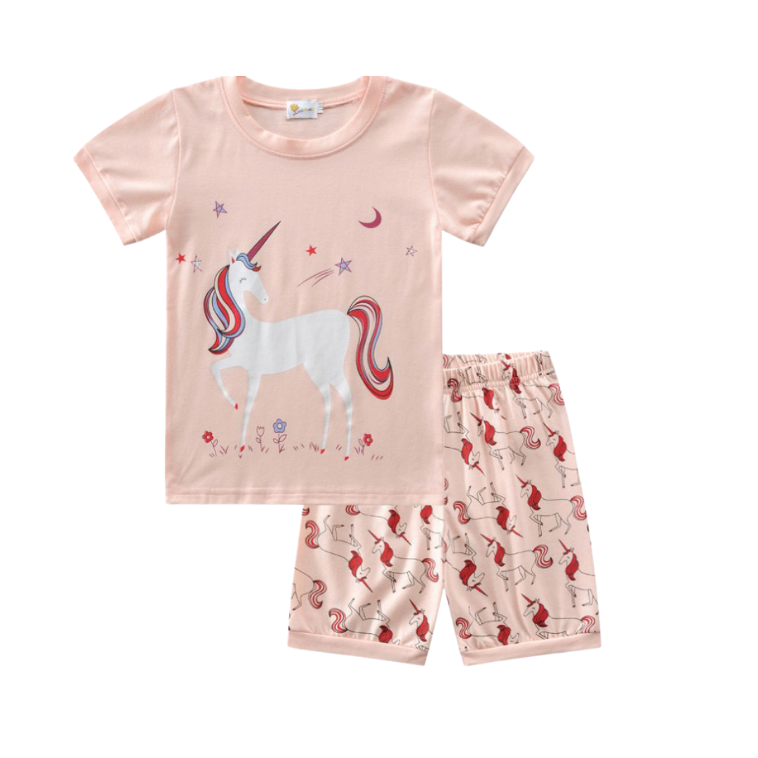 2Pcs Kids Short Sleeve Pajama Matching Sets Girls Cotton Sleepwear - Kybo's Baby Clothing