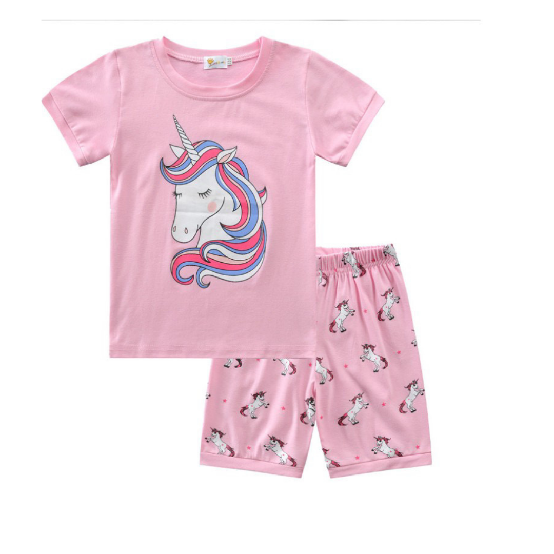 2Pcs Kids Short Sleeve Pajama Matching Sets Girls Cotton Sleepwear - Kybo's Baby Clothing