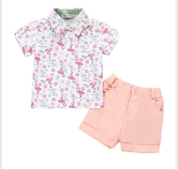 Toddler Baby Boys Summer Print Shirt Outfits Clothes Short Sleeve Button Down Tops + Shorts Set - Kybo's Baby Clothing