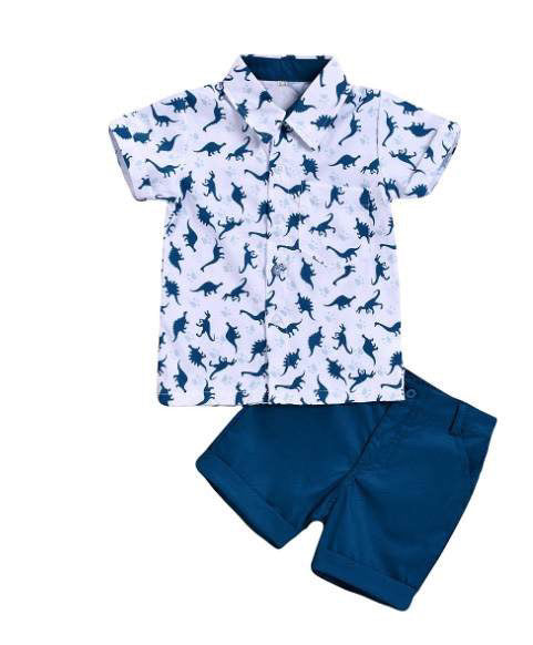Toddler Baby Boys Summer Print Shirt Outfits Clothes Short Sleeve Button Down Tops + Shorts Set - Kybo's Baby Clothing