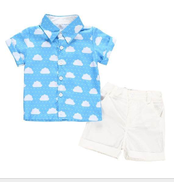 Toddler Baby Boys Summer Print Shirt Outfits Clothes Short Sleeve Button Down Tops + Shorts Set - Kybo's Baby Clothing