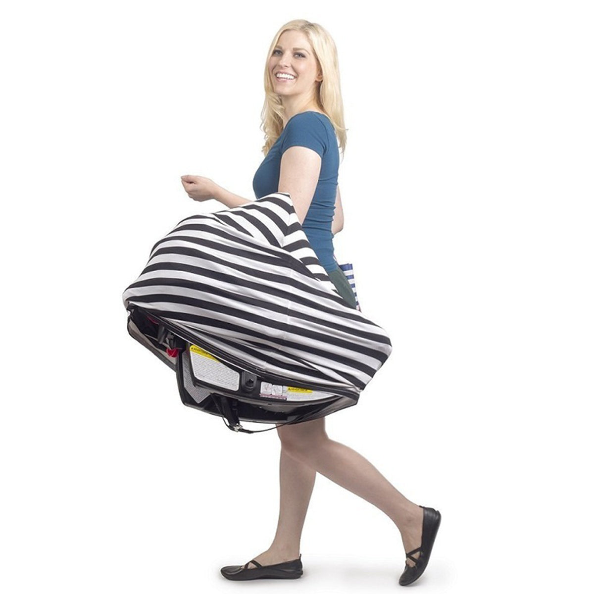Kybos 4-in-1 Nursing Cover, Car Seat Cover, Shopping Cart Cover and Infinity Scarf – Breathable, Multi-Use Mom Boss Breastfeeding Cover, Car Seat Canopy, Cart Cover & Scarf, Black & White Stripe - Kybo's Baby Clothing